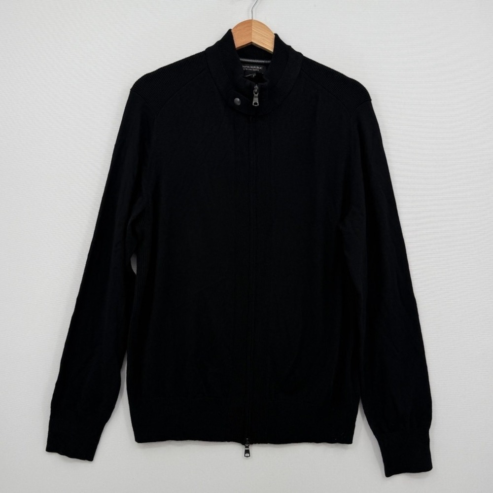 Banana Republic Cardigan Mens Large Black Extra Fine Merino Wool Minimalist